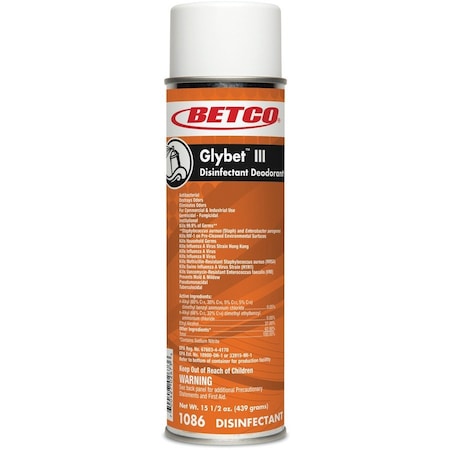 Betco Glybet III Disinfectant, 496 fl oz (15.5 quart) Citrus Bouquet, Clear, 12 PK BET10862300